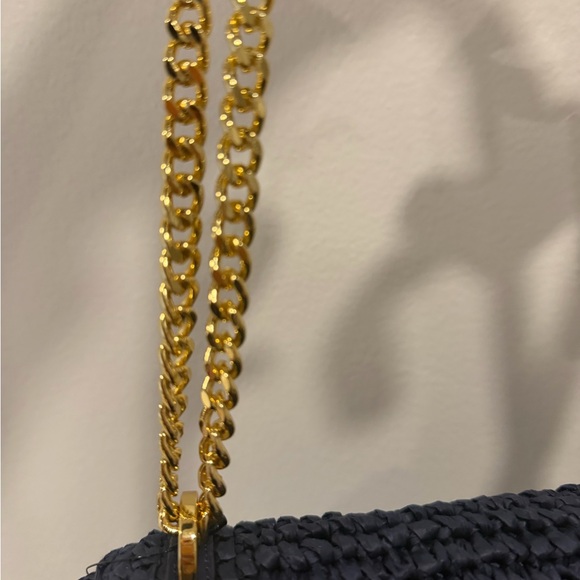 NWT Ralph Lauren Lauren Navy Sophee Woven Shoulder Bag with Gold Chain - Picture 5 of 9